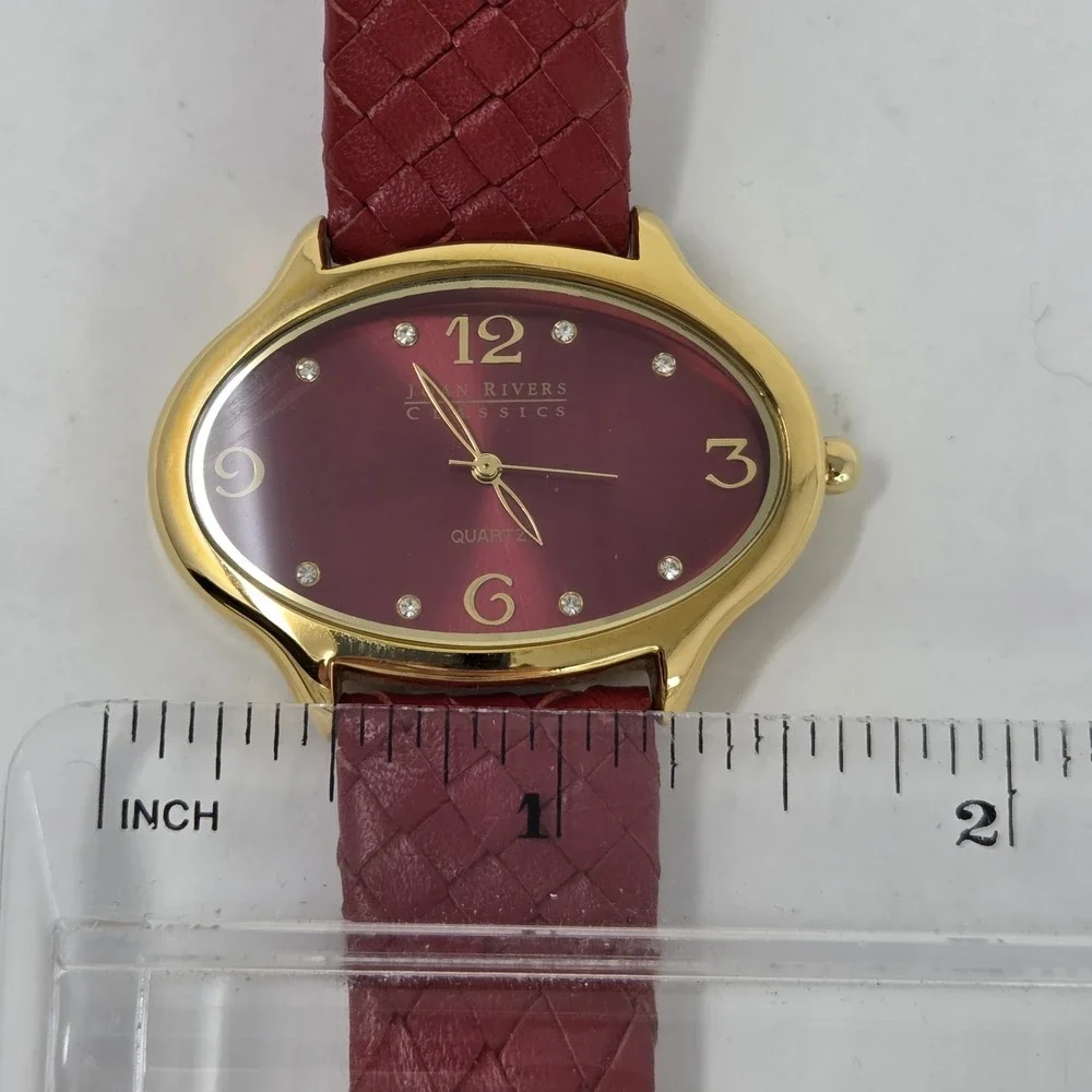 Joan Rivers Watch Women Gold Tone Red Basket Weave‎ Leather Band New Battery 9
